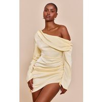 Pale Yellow Satin One Shoulder Drape Bodycon Dress | PrettyLittleThing US