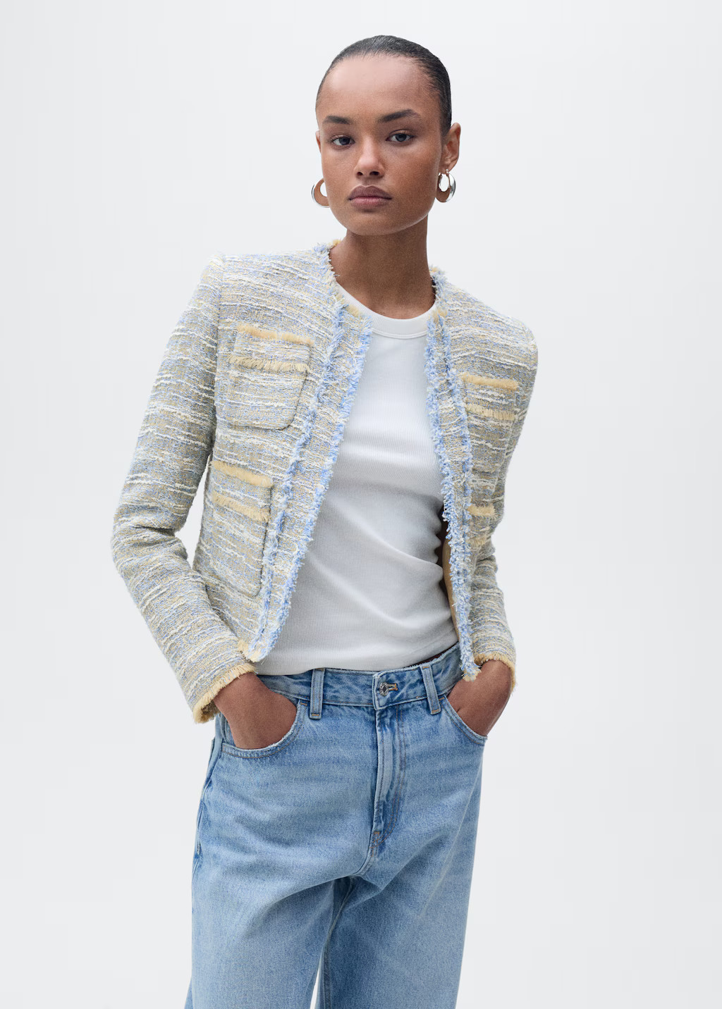 Tweed jacket with frayed ends - Women | MANGO USA | Mango (US/MX/AU)