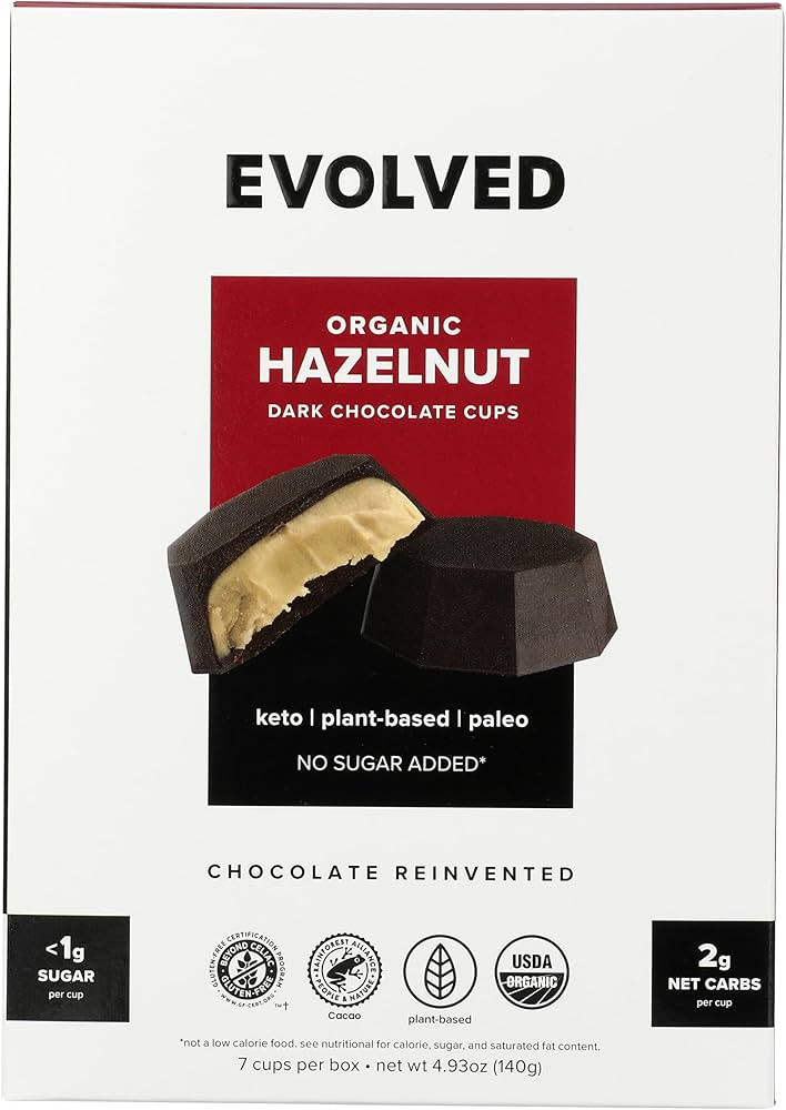 Evolved Organic Hazelnut Dark Chocolate Cups, .71 oz each (Pack of 7) | Amazon (US)