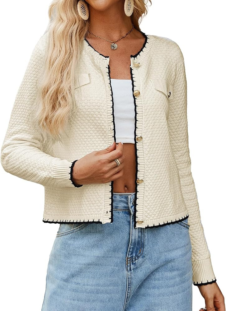 GRACE KARIN Women's Lightweight Long Sleeve Cardigan Two-Tone Button Knit Sweater Cardigans Autum... | Amazon (UK)