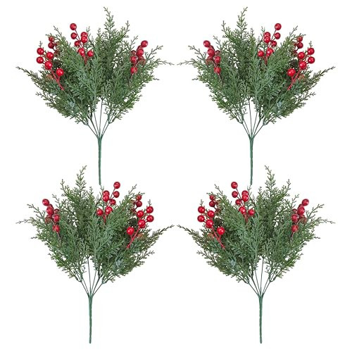 ARTIFIPLANT 4 Bundles Christmas Greenery with Faux Red Berry Stems for Home Decor, Faux Christmas Garland Tree Picks and DIY Crafts Indoor | Amazon (US)
