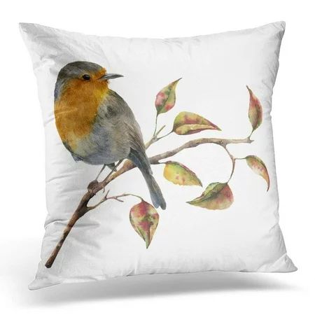 ARHOME Watercolor Robin Sitting on Tree Branch with Red and Yellow Leaves Autumn with Bird and Fa... | Walmart (US)
