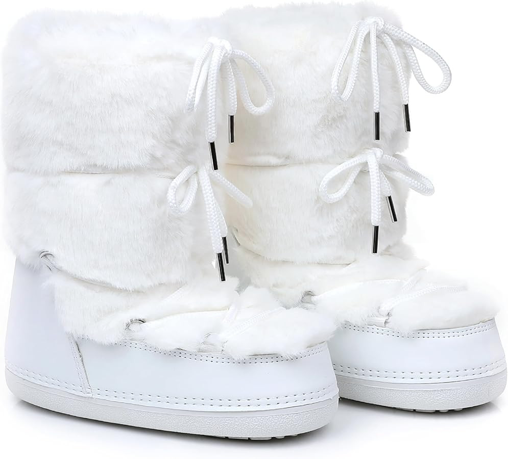 Faux Fur Snow Boots for Women,Furry Fuzzy Fluffy Womens Boots Lace-up Winter Warm Fur Lined Mid-C... | Amazon (US)