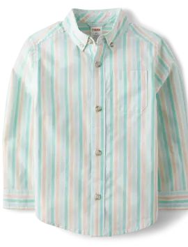 Boys Dad And Me Striped Poplin Button Up Shirt - Signs of Spring - sugar cookie | The Children's Place