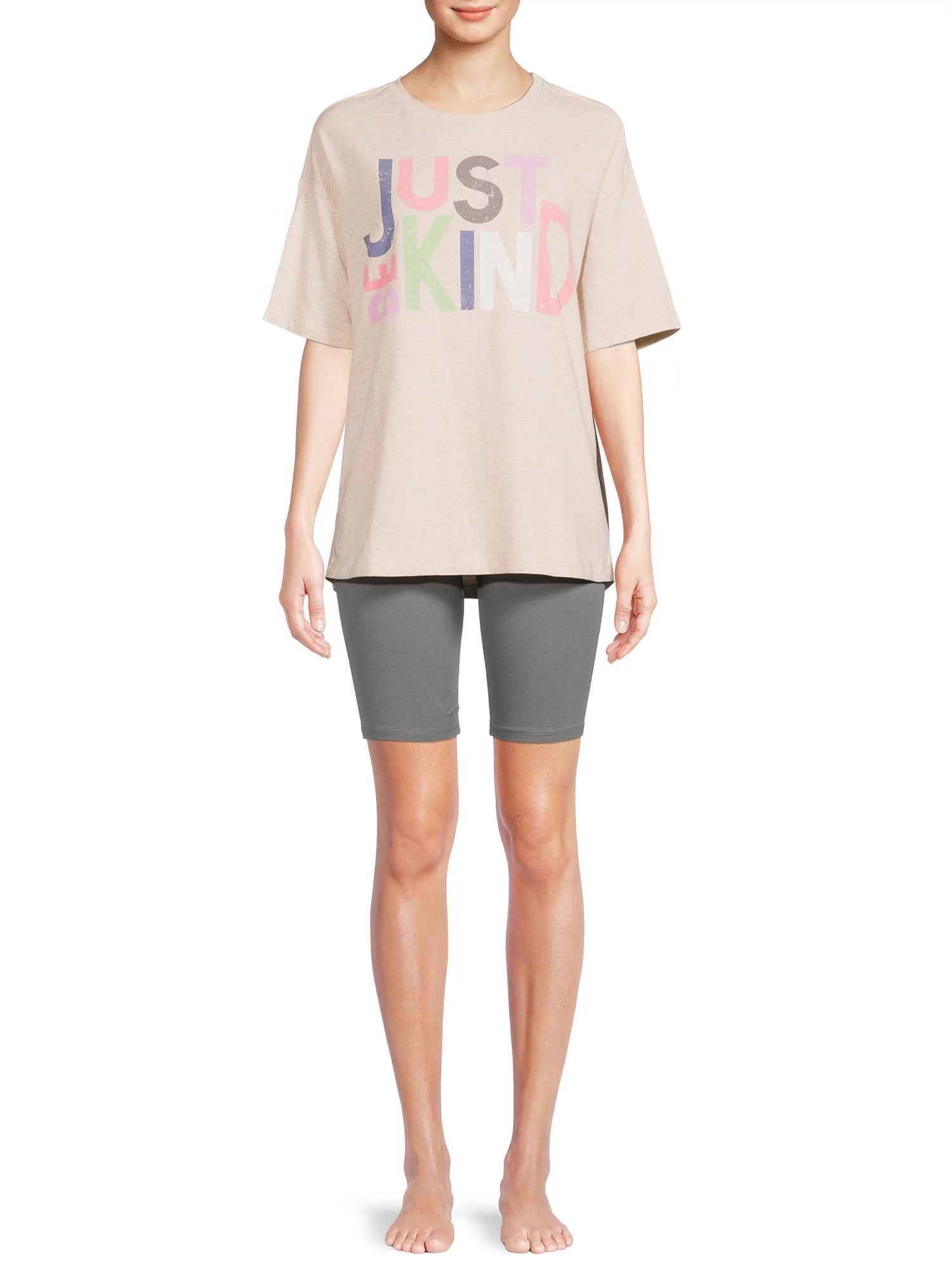Secret Treasures Women’s Kind T-Shirt and Bike Shorts Set, 2-Piece - Walmart.com | Walmart (US)