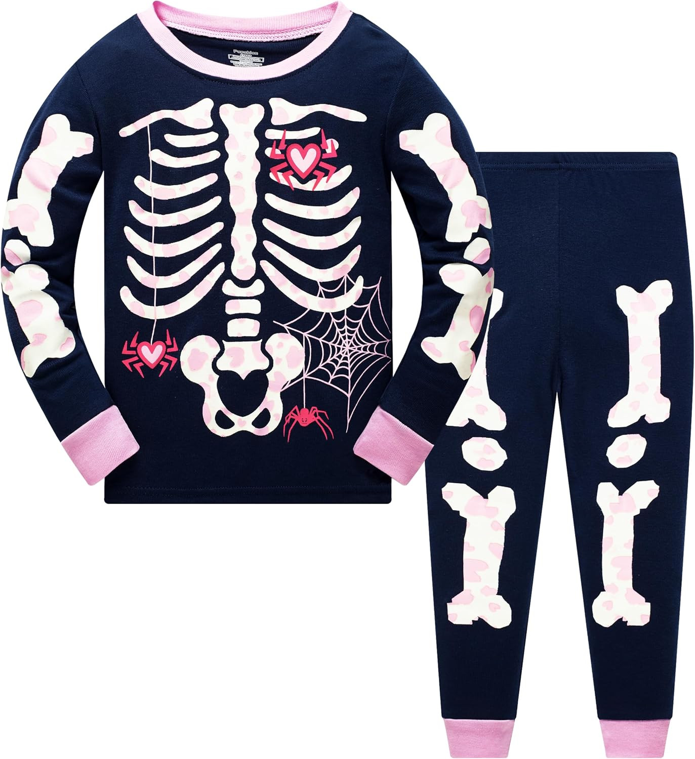 Popshion Kids Skeleton Pajamas Glow in the Dark 100% Cotton Sleepwear Toddler Girls Boys Skull Halloween Pjs Sets 3t-10t | Amazon (US)