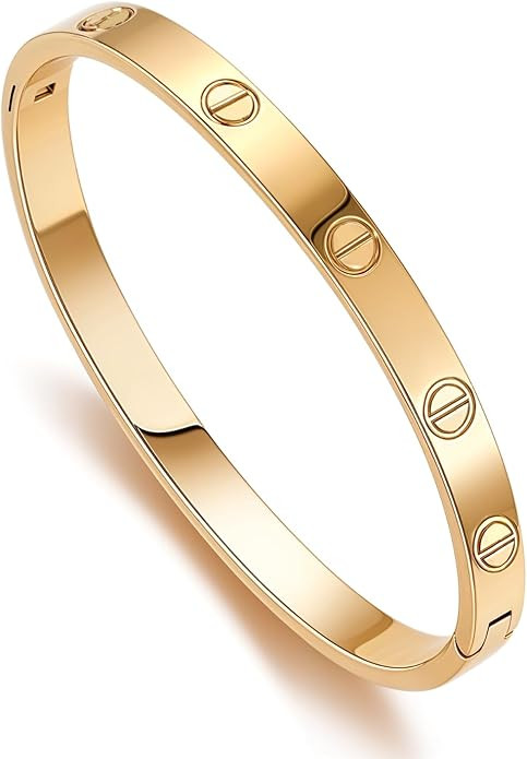 Gold Bracelets for Women | Friendship Love Bangle Bracelets Cubic Zirconia 18K Gold Plated Stainl... | Amazon (US)