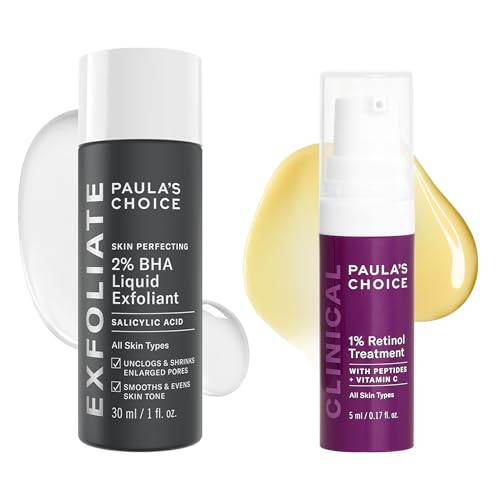 Paula's Choice SKIN PERFECTING 2% BHA Liquid Exfoliant, Salicylic Acid Facial Exfoliator for Enlarged Pores, Travel Size 1oz & CLINICAL 1% Retinol Treatment Cream for Anti-Aging & Wrinkles, 0.17oz | Amazon (US)