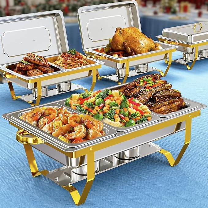 Chafing Dishes for Buffet 4 Pack 7 Pans, 9.5QT [Sturdy & Rolled Edge] Chafing Dish Buffet Set, [M... | Amazon (US)