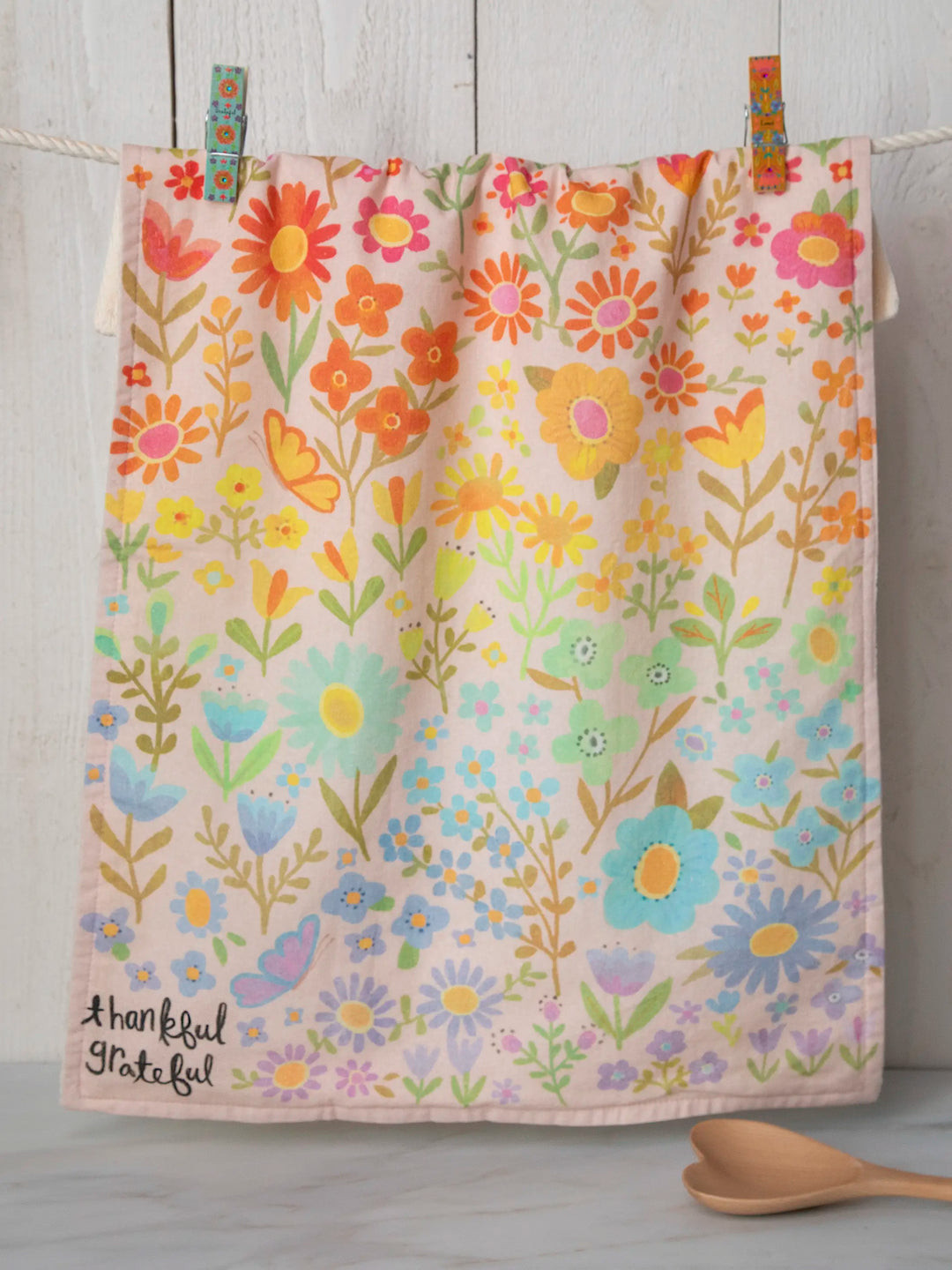 Cotton Dish Towel - Thankful Grateful Floral | Natural Life