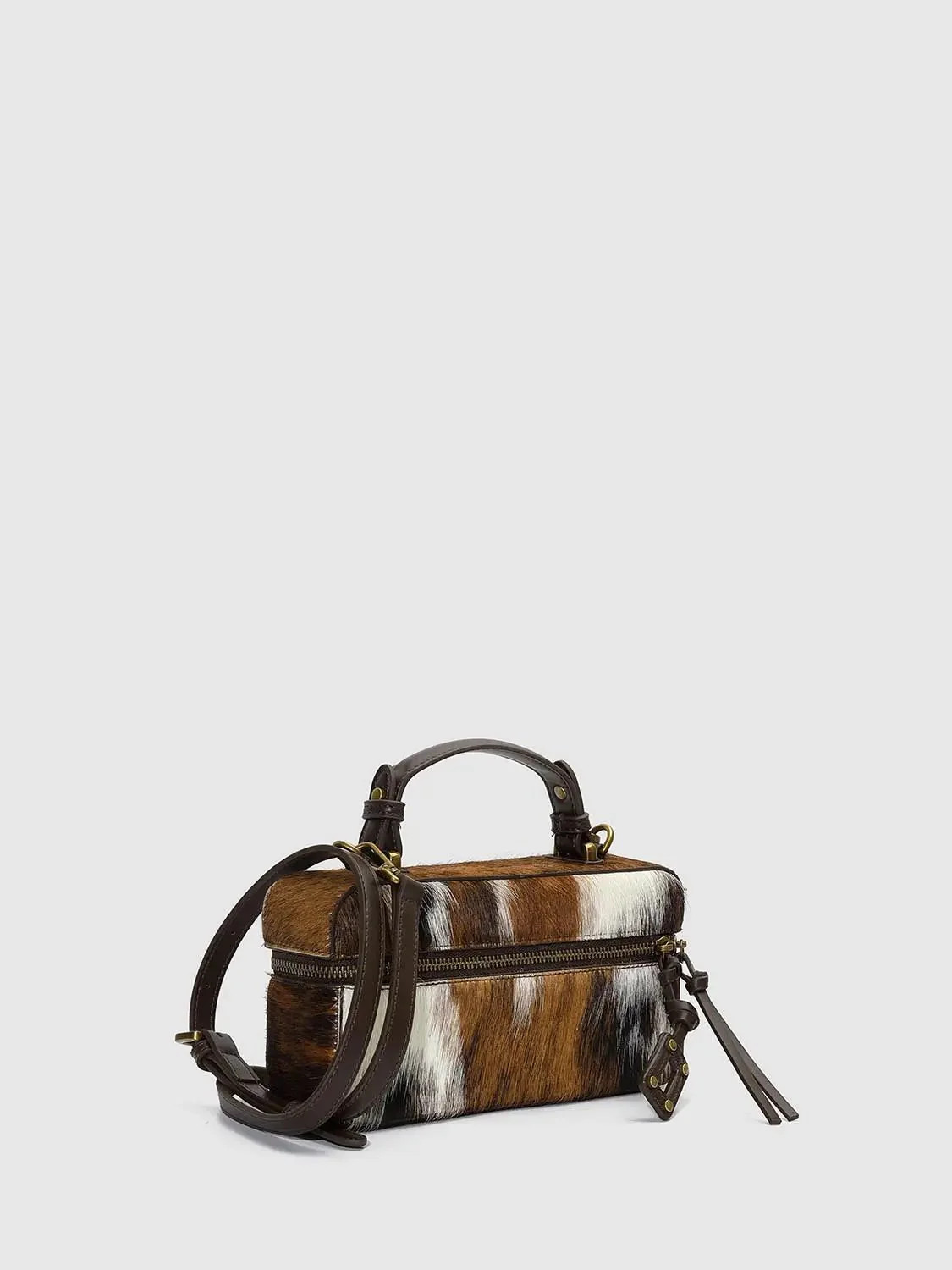 Fluffy Bovine Fur Handle Bag With Zipper Shoulder Bag | Urban Revivo