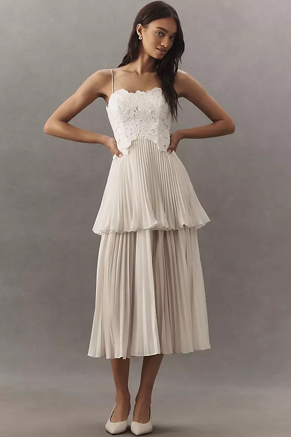 AMUR Esme Laser-Cut Floral Tiered Midi Dress | Anthropologie (US)