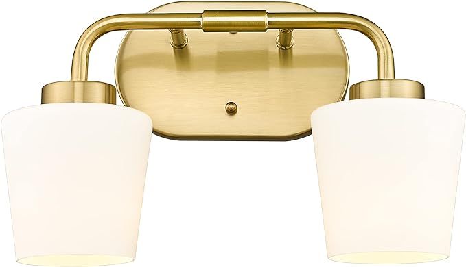 Audickic Brushed Gold Bathroom Vanity Light, Farmhouse Brass Sconces Wall Lighting with Milk Whit... | Amazon (US)