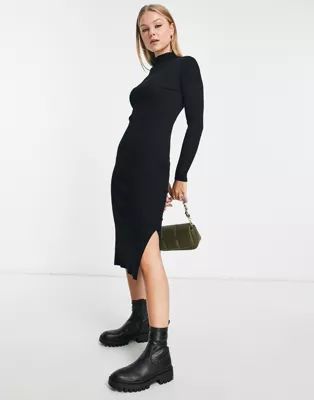 New Look knit ribbed dress in black | ASOS (Global)