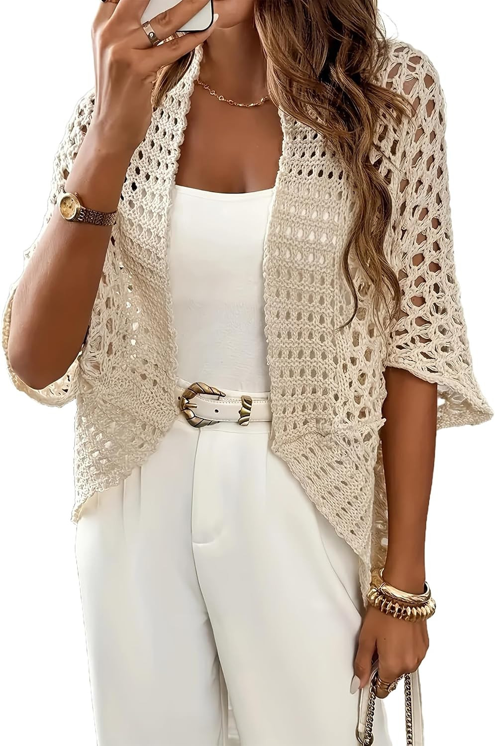 Crochet Cardigans for Women Short Sleeve Open Front Cover Ups | Amazon (US)