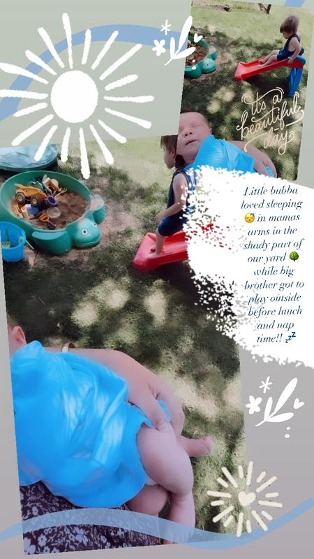 Little bubba loved sleeping 😴 in mamas arms in the shady part of our yard 🌳 while big brother got to play outside before lunch and nap time!! 💤 

#LTKKids #LTKBaby #LTKFamily