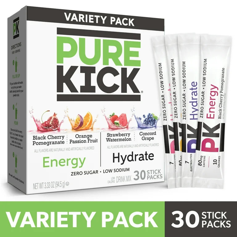 Pure Kick Energy & Hydration Electrolyte Powdered Drink Mix Variety pack, 30 Count Packets | Walmart (US)