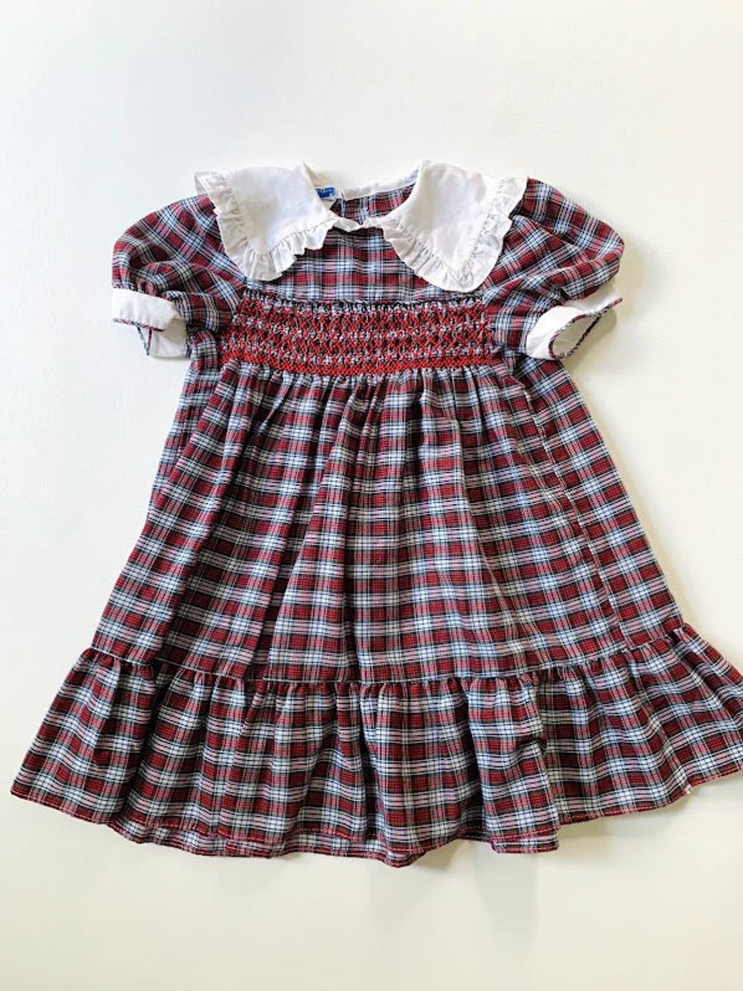 Vintage 80s Princess Anne Red and Green Plaid Smocked Collared - Etsy | Etsy (US)