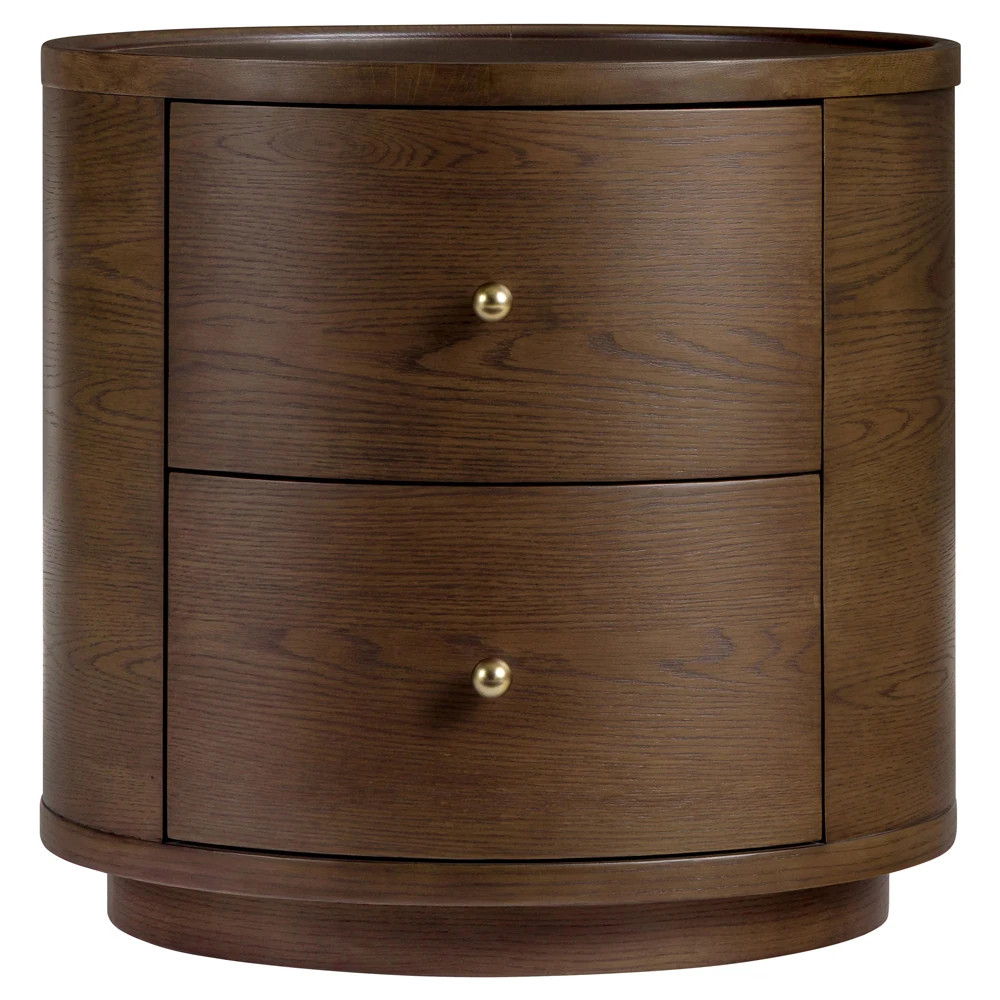Newport Modern Classic Dark Brown Oak Round End Table | Kathy Kuo Home