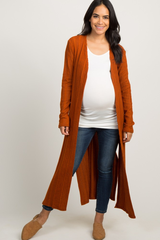 Rust Soft Knit Maternity Duster Cardigan | PinkBlush Maternity