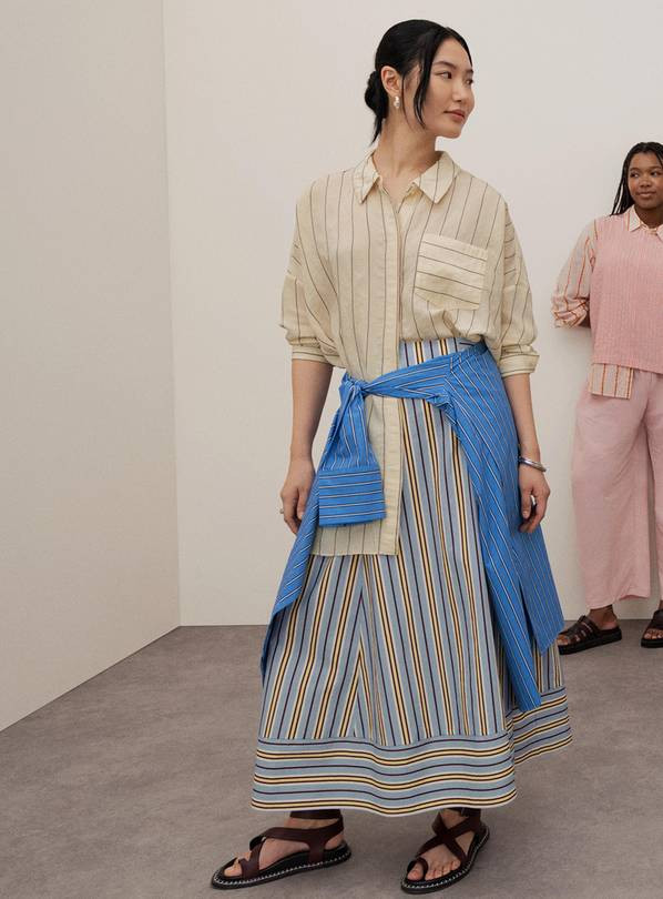 Blue Poplin Stripe Woven Midaxi Skirt 22 | Tu Clothing