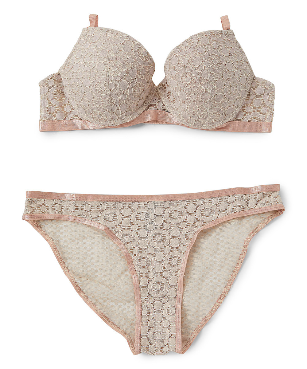 Rene Rofe Women's Bras - Beige & Blush Lace Bra & Bikini - Women | Zulily