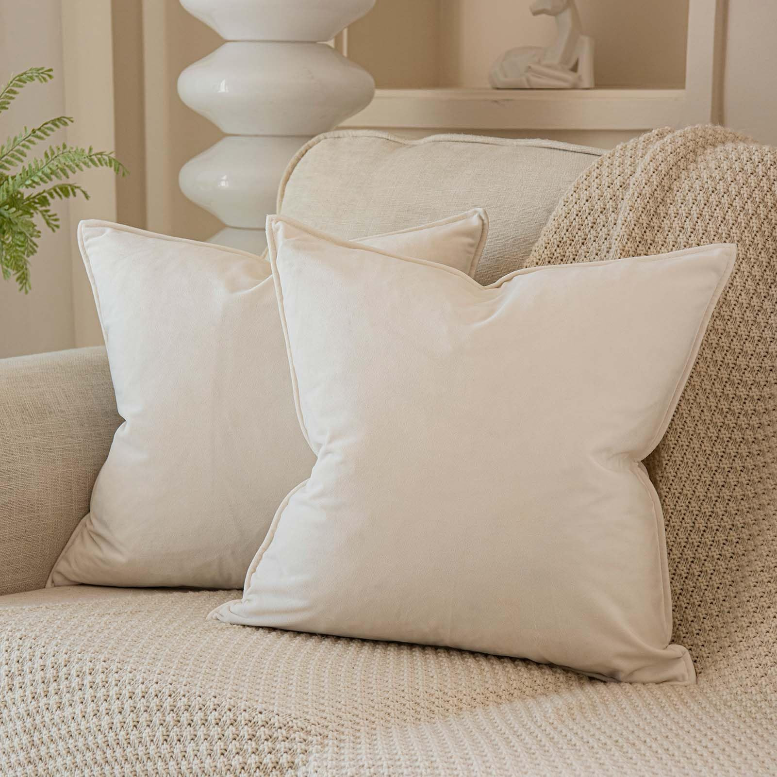 JUSPURBET Cream White Decorative Velvet Throw Pillow Covers 24x24 inch Set of 2,Broadside Soft Cu... | Amazon (US)
