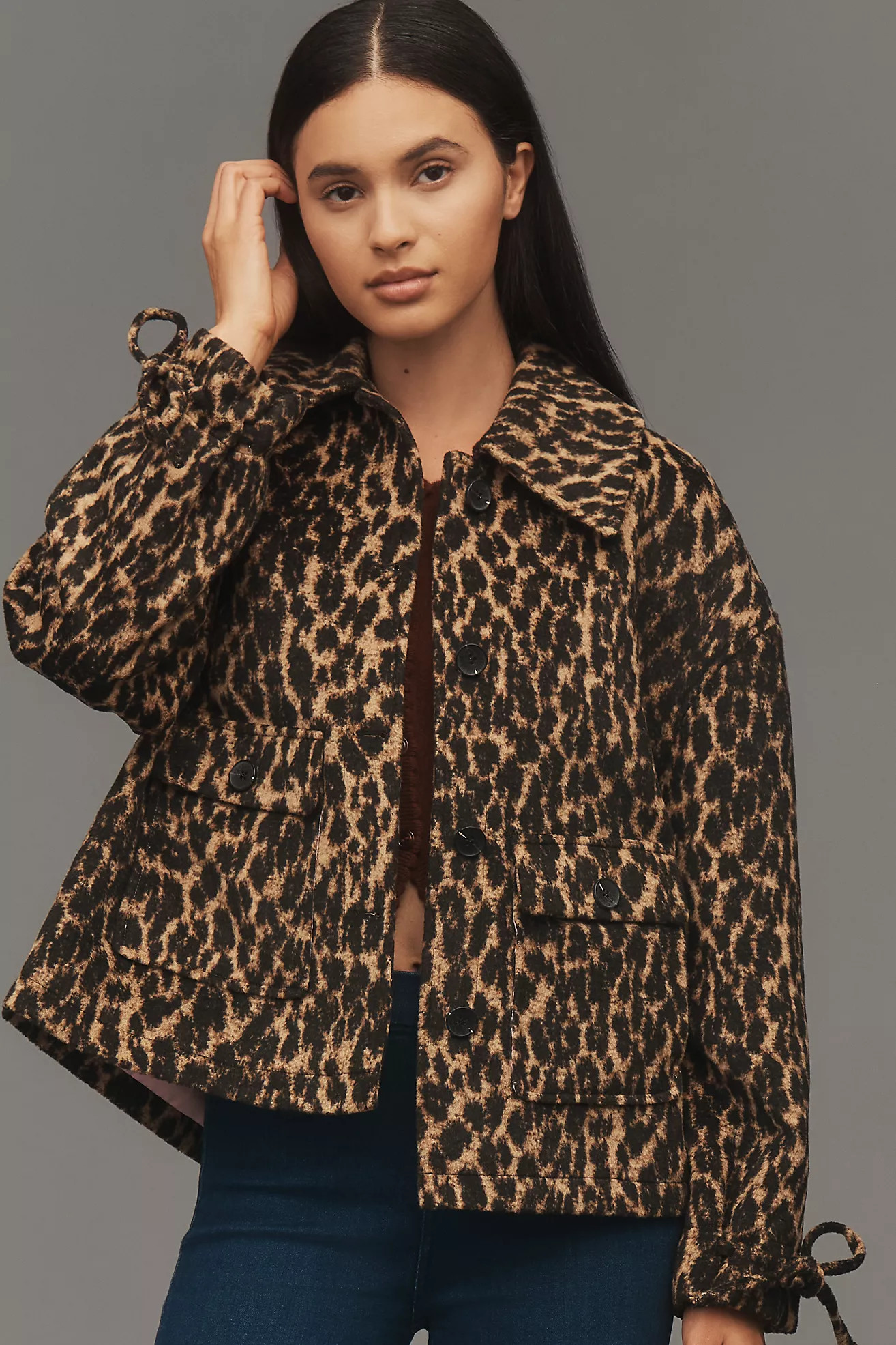Avec Les Filles Bow-Sleeve Leopard Jacket | Anthropologie (US)