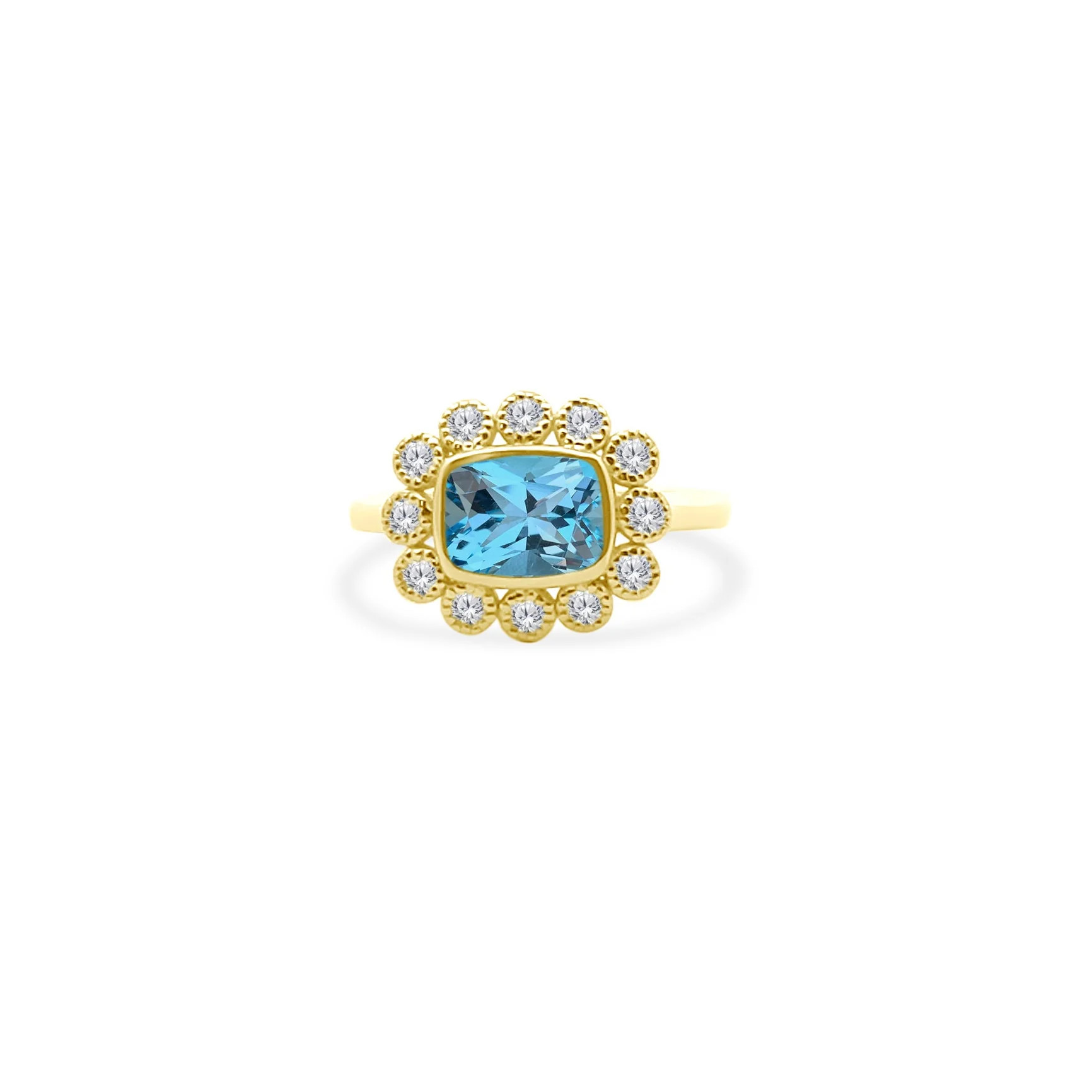 Gemstone & Diamond Milgrain Halo Ring | LINDSEY LEIGH JEWELRY