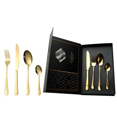 24-Piece Stainless Steel Cutlery Set With Steak Knives, Dessert Spoons, And Titanium Gold Forks For Elegant Dining | Wayfair North America