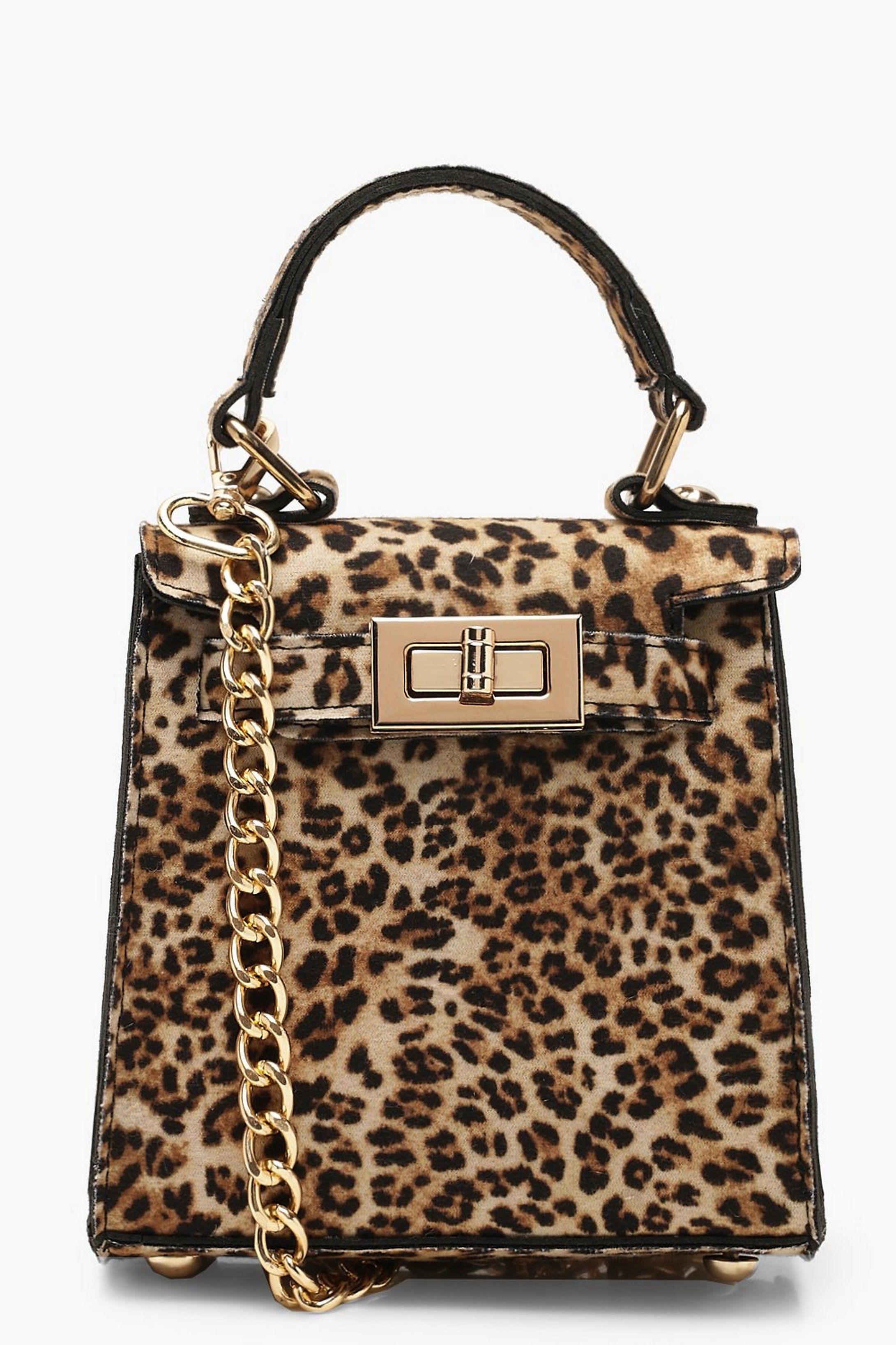 Suedette Leopard Mini Lock Grab Bag | Boohoo.com (US & CA)