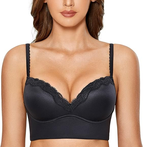 DOBREVA Women's Push Up Bra Wireless Padded No Underwire Back Smoothing Support Lace Bras | Amazon (US)