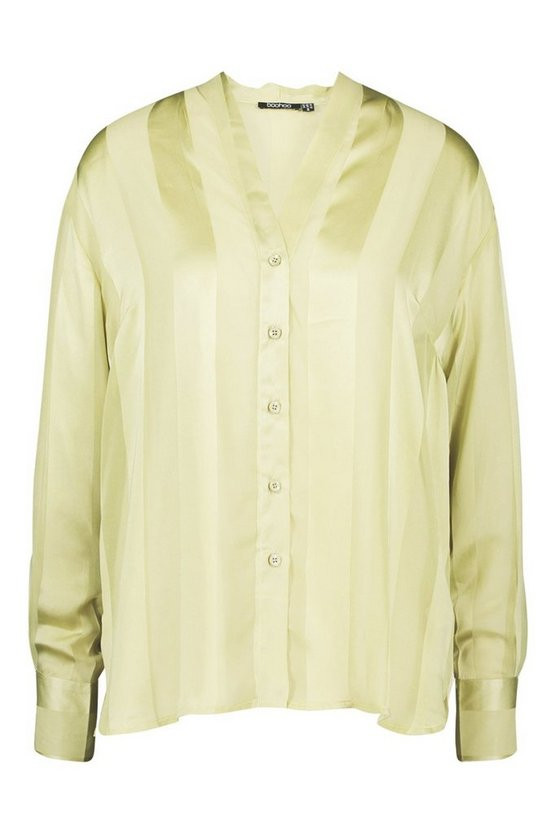 Satin Stripe Button Through Blouse | Boohoo.com (US & CA)