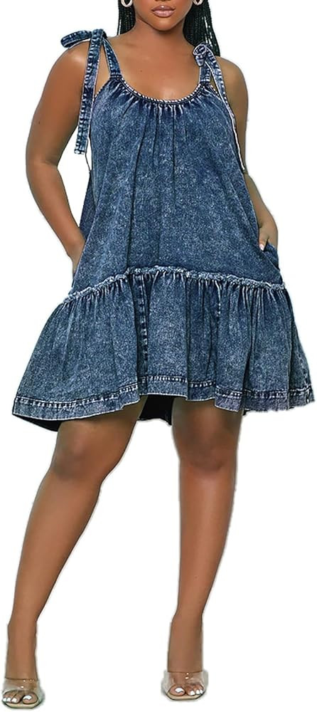 MESLIMA Women's Sexy Hollow Out Tube Deep V Ruffled Long Sleeve Zipper Mini PU Leather Skirt Dres... | Amazon (US)