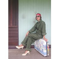 Vintage Overalls Green Army Coveralls Size M, Workwear, Boiler Suit, Og107 Button Up Jumpsuit, Cotton Mechanic Uniform, Made in Usa | Etsy (US)