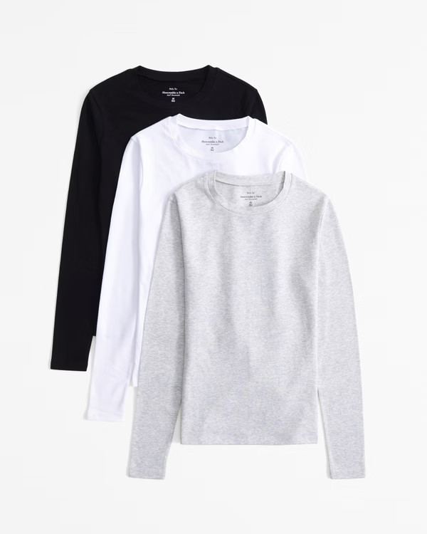 Women's 3-Pack Essential Long-Sleeve Tuckable Baby Tees | Women's New Arrivals | Abercrombie.com | Abercrombie & Fitch (US)