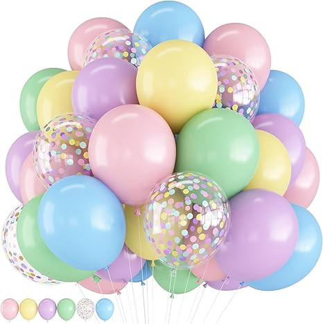 Pastel Balloons 12 Inch Macaron Pink Blue Green Purple Yellow Pastel Rainbow Latex Balloon with C... | Amazon (US)