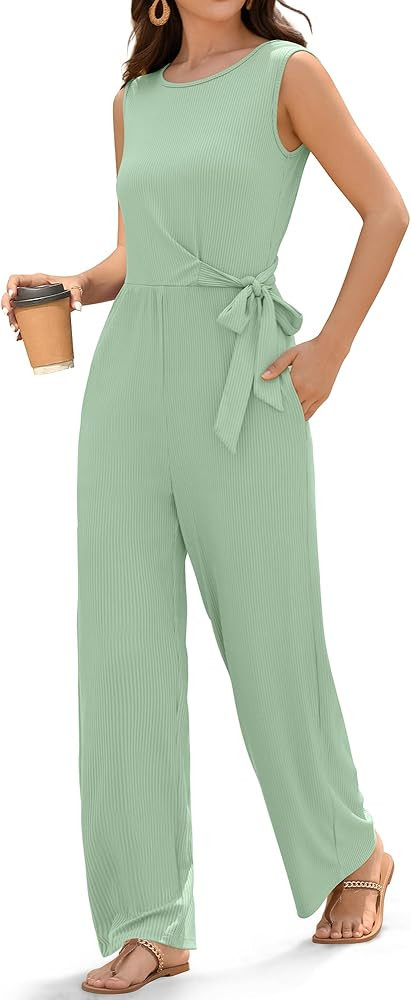 ZAFUL Women's 2025 Summer Dressy Jumpsuits Casual One Piece Outfits Pockets Belt Bow Sleeveless L... | Amazon (US)