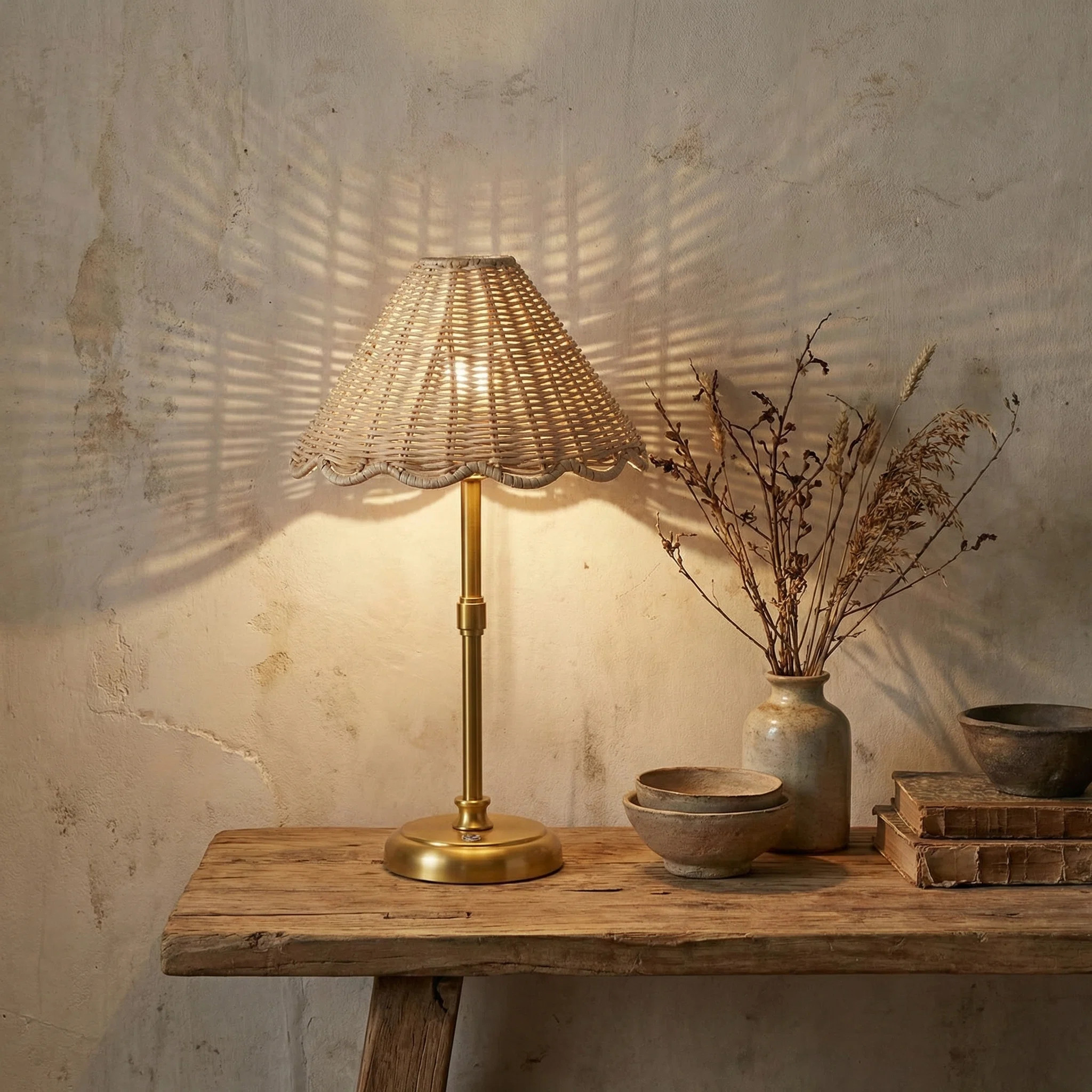 Folux Cordless Boho Rattan Table lamp, 5200-mAh Rechargeable Battery, 3-level Brightness Dimmable... | Wayfair North America