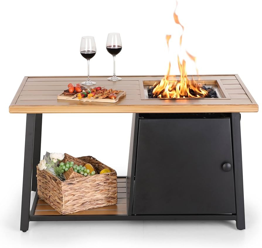 PHI VILLA Outdoor Gas Fire Pit Table with Storage Space, 46 Inch Large Rectangular Patio 50,000 B... | Amazon (US)