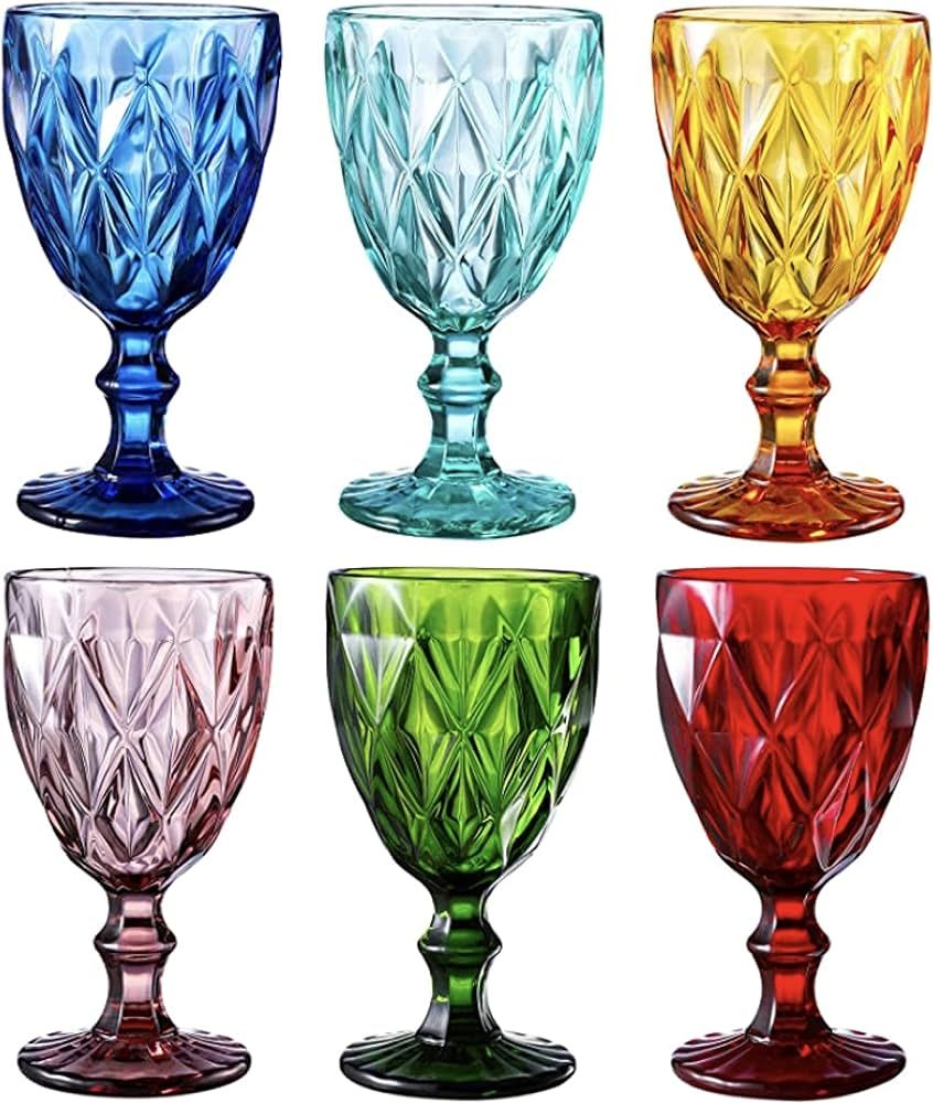 WHOLE HOUSEWARES | Multi Colored Glass Drinkware Set | Vintage Drinking Cups | 9.5oz Water Glasse... | Amazon (US)