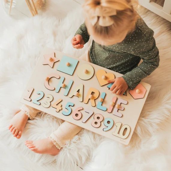Educational Name Puzzle Wooden Numbers & Shapes Montessori | Etsy | Etsy (US)