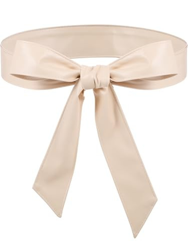 Glitopper Women Leather Wrap Belt Obi Waist Fashion Tie Belt PU Sash for Dress Coat 1.85 Wide(Beige) | Amazon (US)