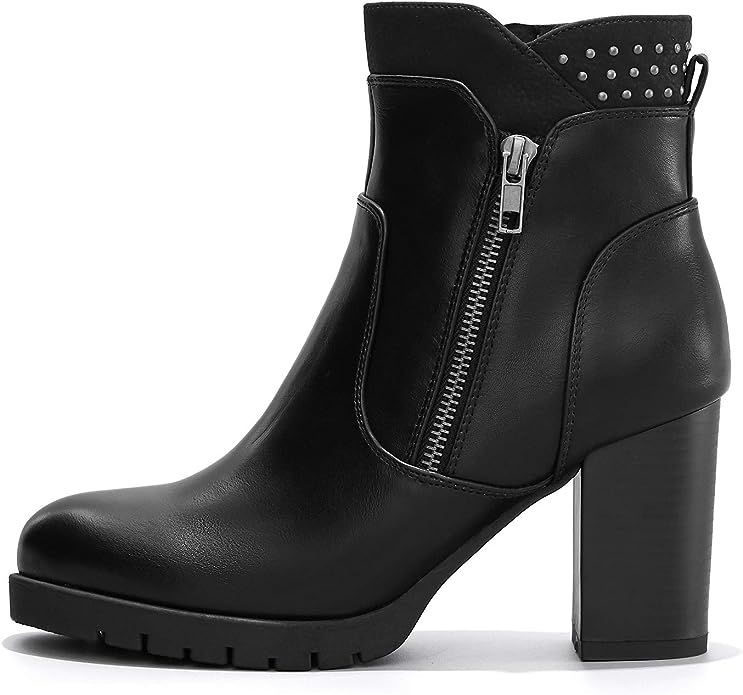 mysoft Womens Ankle Boots Chunky High Heel Zipper Boots | Amazon (US)