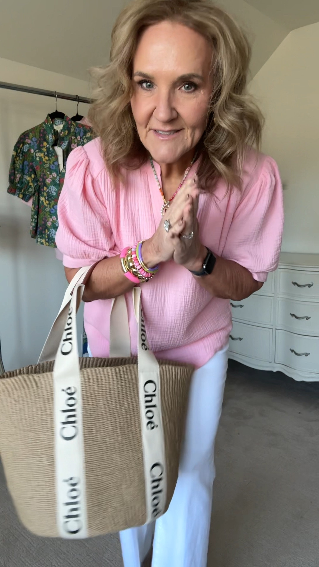 New spring arrivals from shop Avara. Use my code NANETTE15 for 15% off.

Top size medium it does run roomie comes in three other colors 

Jeans are kut from the kloth. I am wearing a size 8. 

OK, my designer bag. I’m so excited about this. And excited to share how you can get this for several hundred dollars off retail.

My jewelry launch is tomorrow,3/5 
Spring fashion, spring outfits, white jeans, pink blouse, Chloe bag

#LTKSeasonal #LTKOver40 #LTKItBag