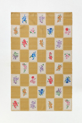 Aurora Flatwoven Indoor/Outdoor Floral Checkered Rug | Anthropologie (US)