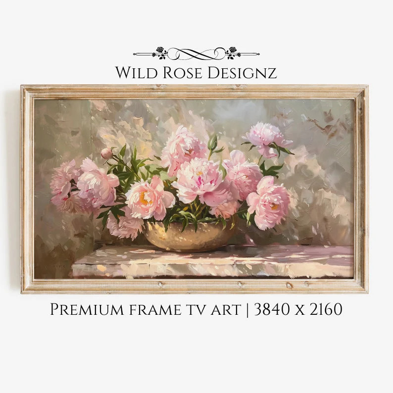 Peony Tv Art, Samsung Frame Tv Art, Peonies Wall Art, Botanical Wall Art, Pink Flower Wall Art, P... | Etsy (US)