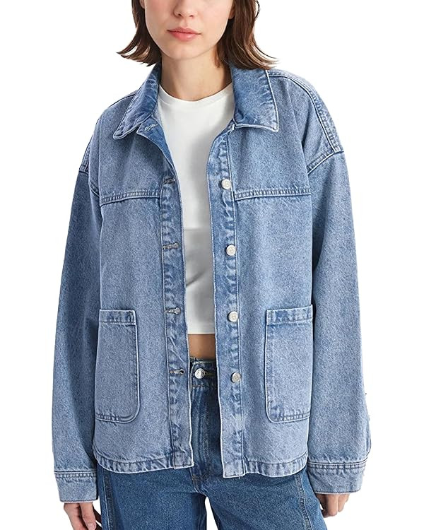 Hixiaohe Jean Jackets for Women Trendy Button Up Denim Shirt Jacket Oversized Long Sleeve Coat Fa... | Amazon (US)