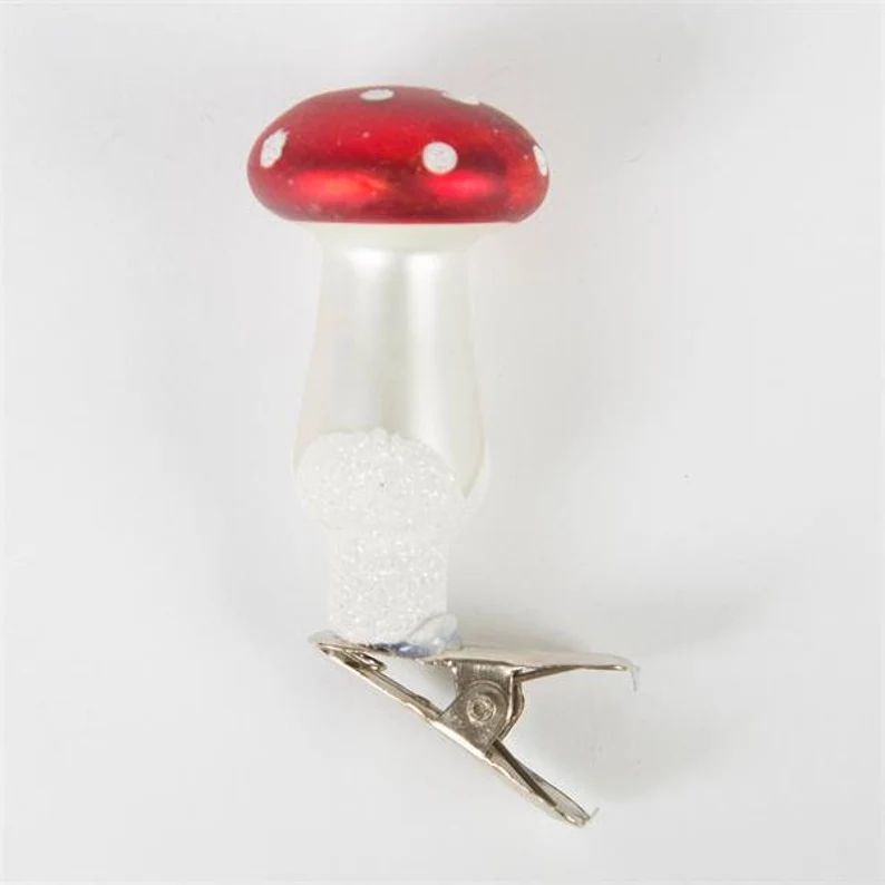 Set of 6 Red Polkadot Toadstools Glass Clip on Christmas Tree - Etsy UK | Etsy (UK)