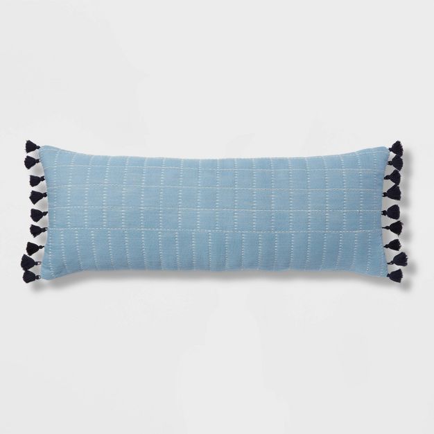 Oversized Oblong Pick Stitch Plaid Tassel Decorative Throw Pillow - Threshold™ | Target